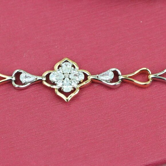 "Elegant Rose Gold & Silver Floral Bracelet with Heart Link Design, XPBL0844 - Picture 10 of 12